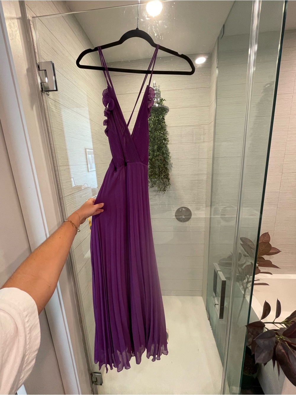 Zara Purple Pleated Chiffon Maxi Dress with Ruffle Straps